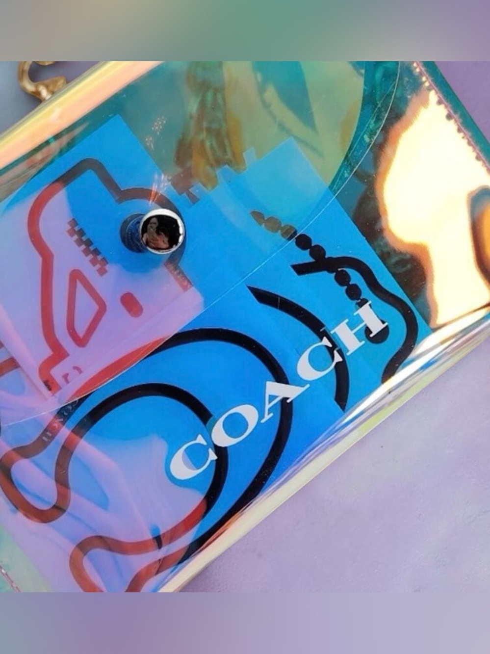 Coach iridescent transparent pouch with stickers featuring REXY taxi cab - Picture 2 of 8